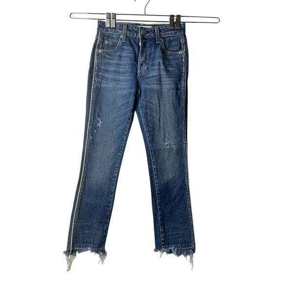 Amo Women's Babe Old School Distressed Frayed Hem Cropped Piping Jeans Size 24 - Picture 2 of 9
